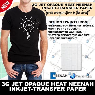 Inkjet Heat Transfer Paper for Dark Garments 3g Jet Opaque Pack of 10 Sheets- 8.5x11