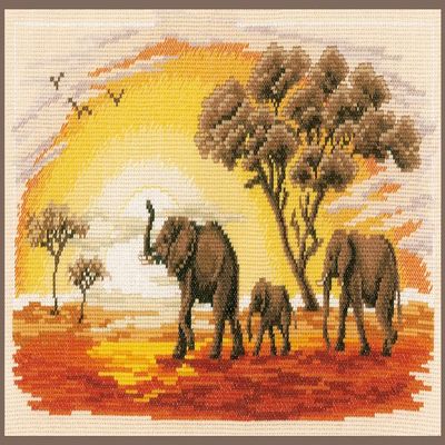 Vervaco Counted Cross Stitch Kit 16.8"X8"-Elephants on Aida (14 Count) -V0002317