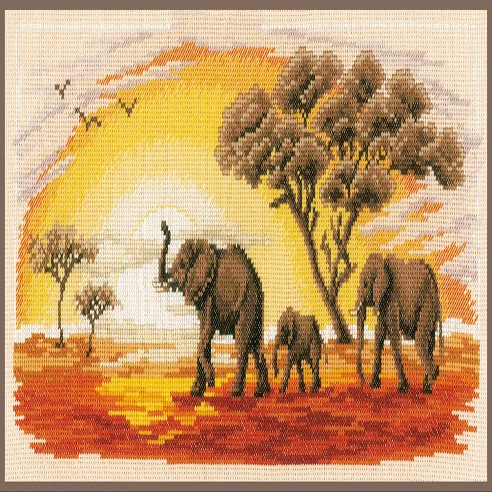 Vervaco Counted Cross Stitch Kit 16.8"X8"-Elephants on Aida (14 Count) -V0002317