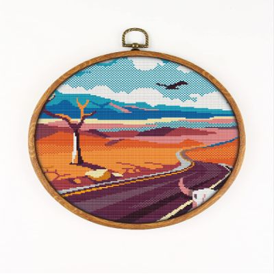 Death Valley National Park K1108 Counted Cross Stitch KIT#3. Threads, Needles, Fabric, Embroidery Hoop and Printed Color Pattern Inside. Embroidery Pattern