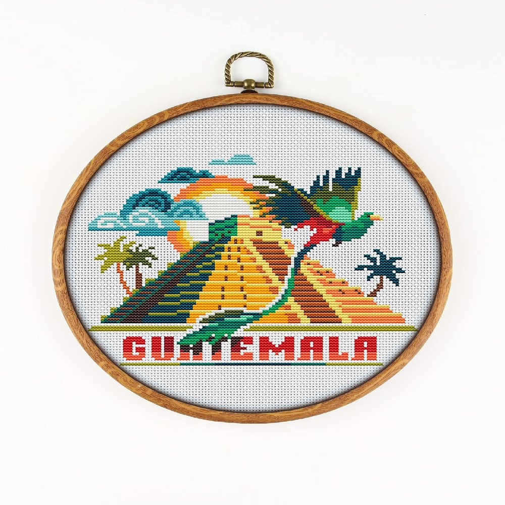 Guatemala K1134 Counted Cross Stitch KIT#2. Threads, Needles, Fabric, Clippers, Needle Threader and Printed Pattern Inside. Embroidery Pattern Kit