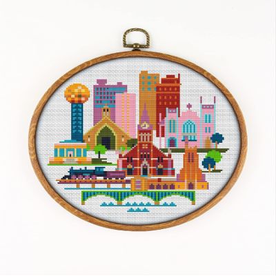 Knoxville K1199 Counted Cross Stitch KIT#3. Threads, Needles, Fabric, Embroidery Hoop and Printed Color Pattern Inside. Embroidery Pattern