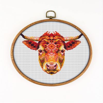 Cow K1159 Counted Cross Stitch KIT#2. Threads, Needles, Fabric, Clippers, Needle Threader and Printed Pattern Inside. Embroidery Pattern Kit
