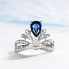 925 Sterling Silver Shiny Sapphire Bride Ring Queen Princess Crown Cubic Zirconia Anniversary Promise Rings CZ Teardrop Halo Classic Eternity Engagement Wedding Band Ring for Women (US Code 7) view 1