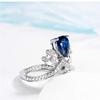 925 Sterling Silver Shiny Sapphire Bride Ring Queen Princess Crown Cubic Zirconia Anniversary Promise Rings CZ Teardrop Halo Classic Eternity Engagement Wedding Band Ring for Women (US Code 7) view 4