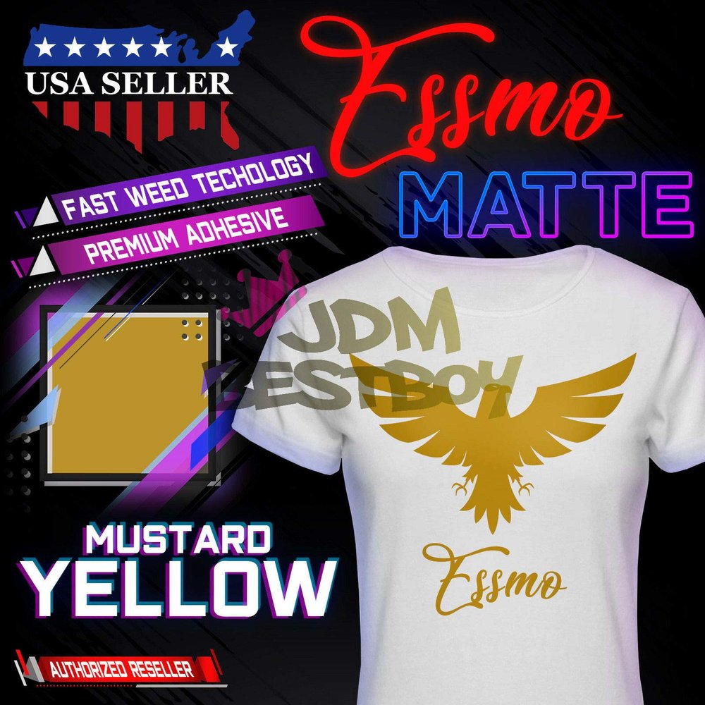 ESSMO Mustard Yellow Matte Solid Heat Transfer Vinyl HTV Sheet T-Shirt 20" Wide Iron On Heat Press 20"x36"
