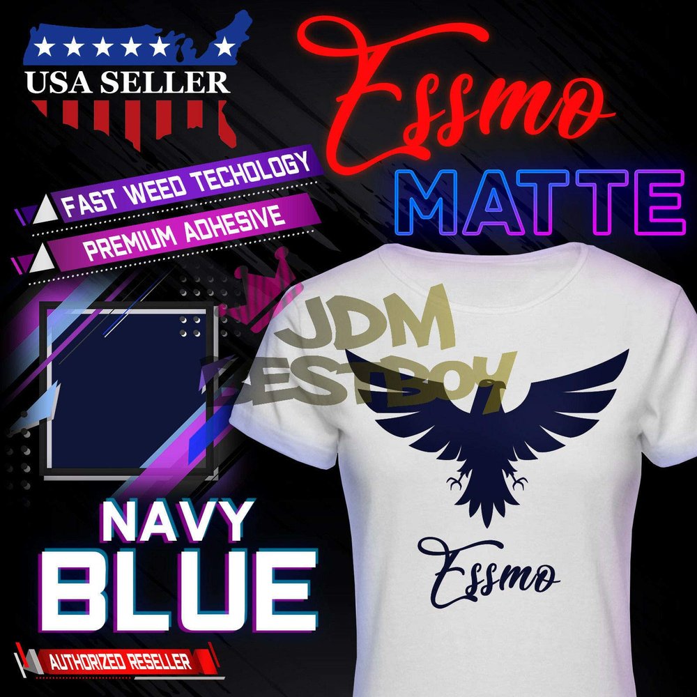 ESSMO Navy Blue Matte Solid Heat Transfer Vinyl HTV Sheet T-Shirt 20" Wide Iron On Heat Press 20"x480"