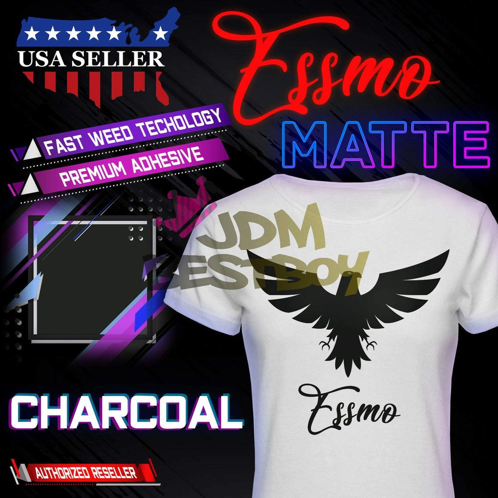 ESSMO Charcoal Matte Solid Heat Transfer Vinyl HTV Sheet T-Shirt 20" Wide Iron On Heat Press 20"x48"