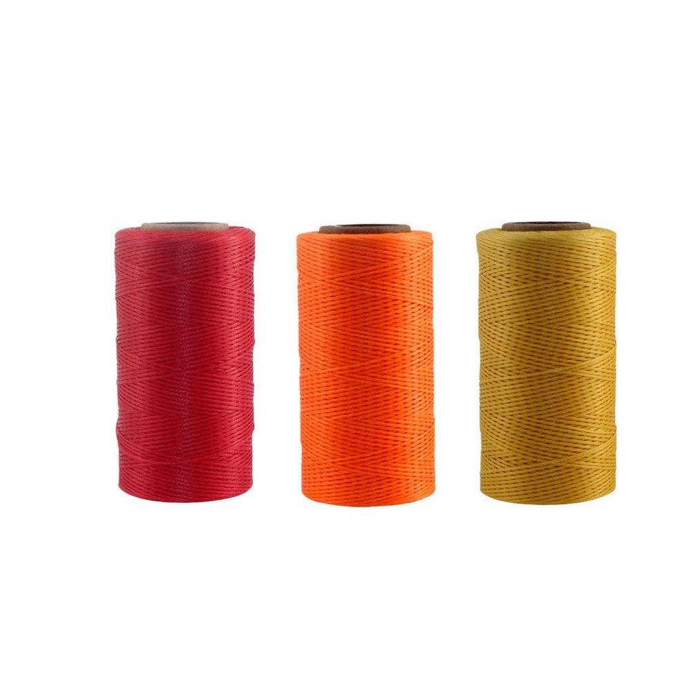 EXCEART 3pcs Flat Waxed Thread for Leather Sewing Bright Red Yellow Stitching Cord for Leather Craft Bookbinding Repair Projects