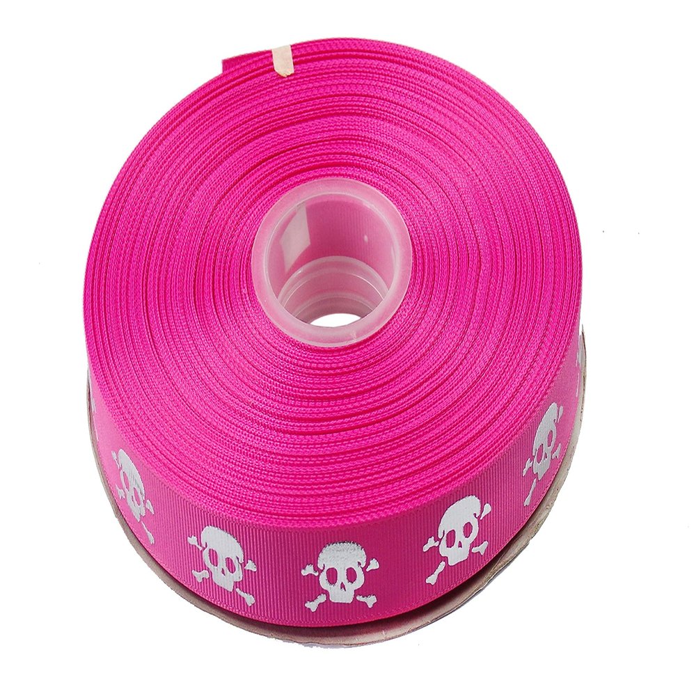 100 Yards - 7/8" Pink Skull Reflective Ribbon
