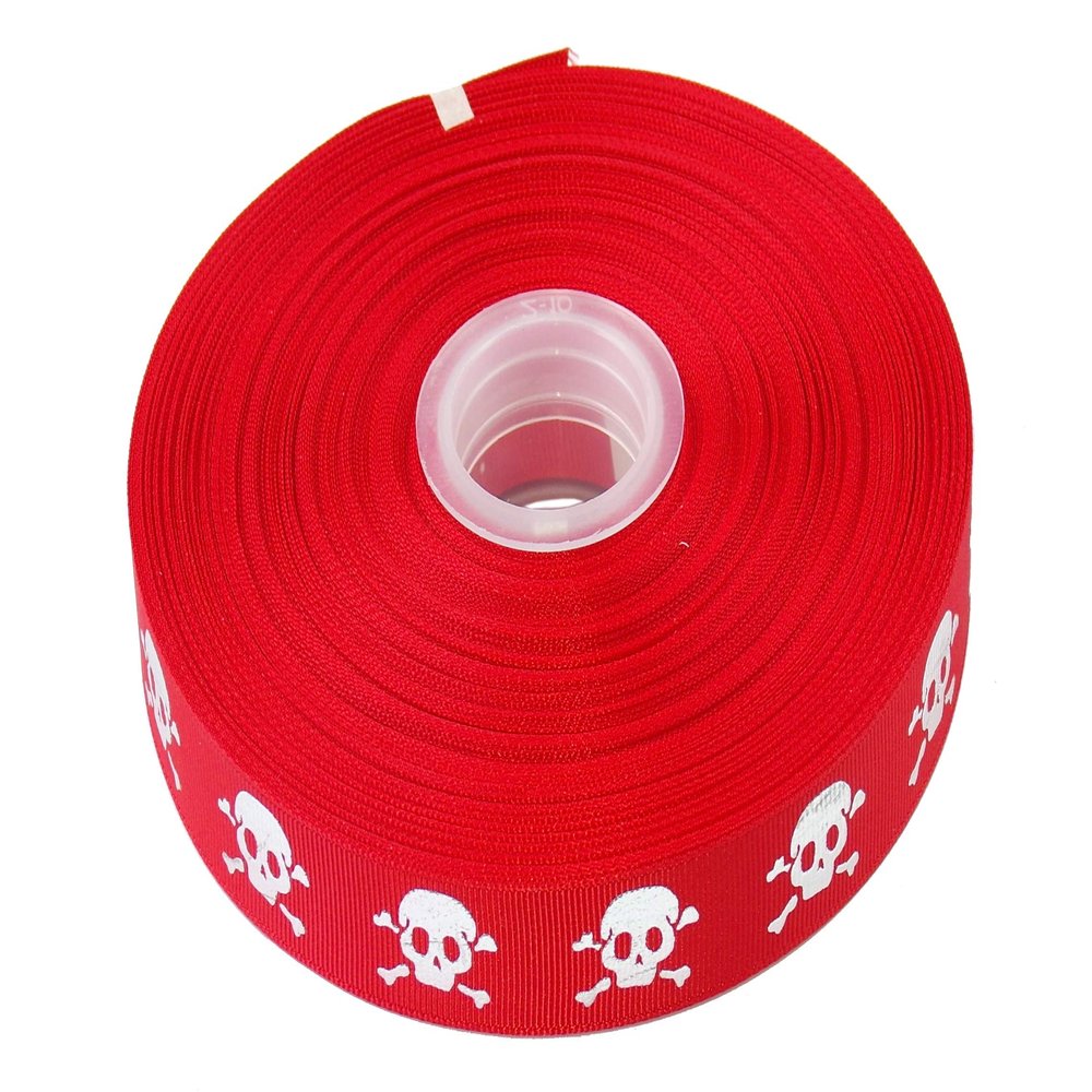 100 Yards - 5/8" Red Skull Reflective Ribbon