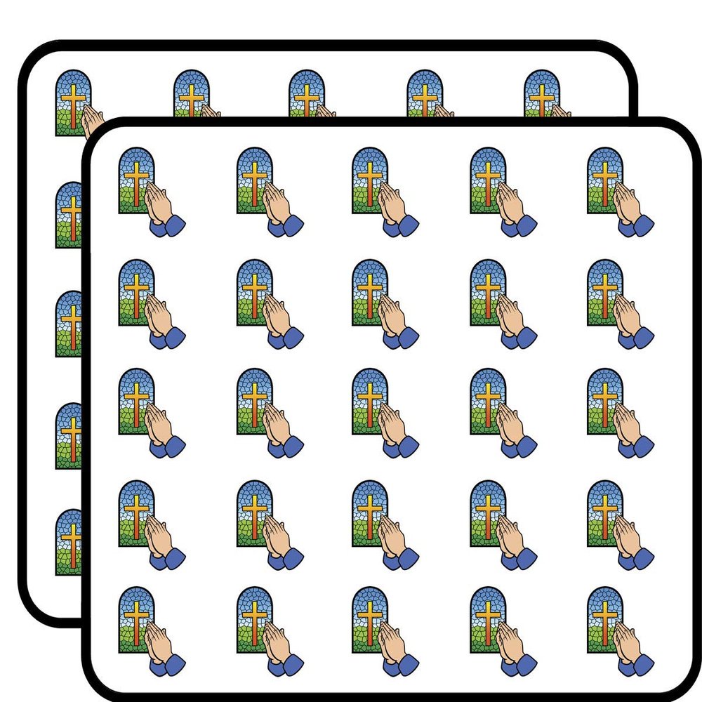 50 PCs Simple Religious Praying Hands and Glass Window Mosaic 1" Stickers Decals Laptop Notebook Phone Waterproof Vinyl Trendy