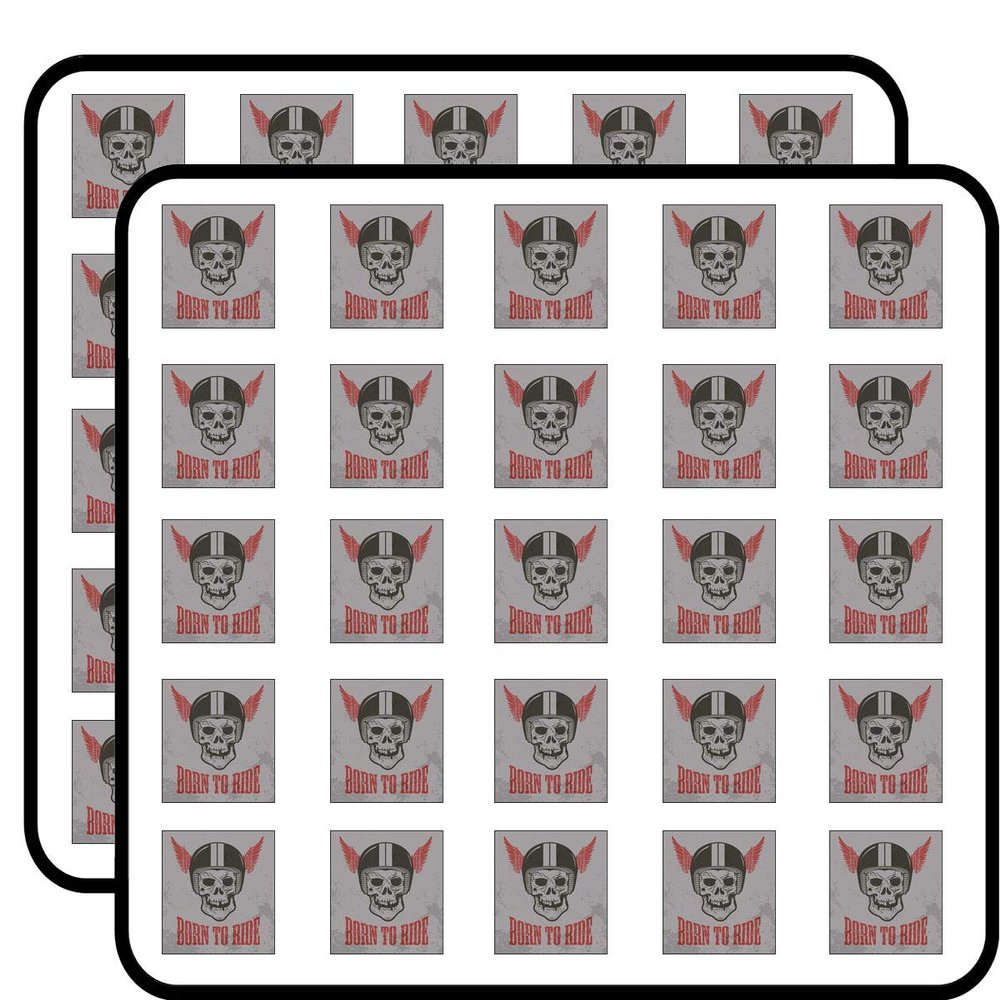 50 PCs Born to Ride Biker Skull and Helmet Icon 1" Stickers Decals Laptop Notebook Phone Waterproof Vinyl Trendy