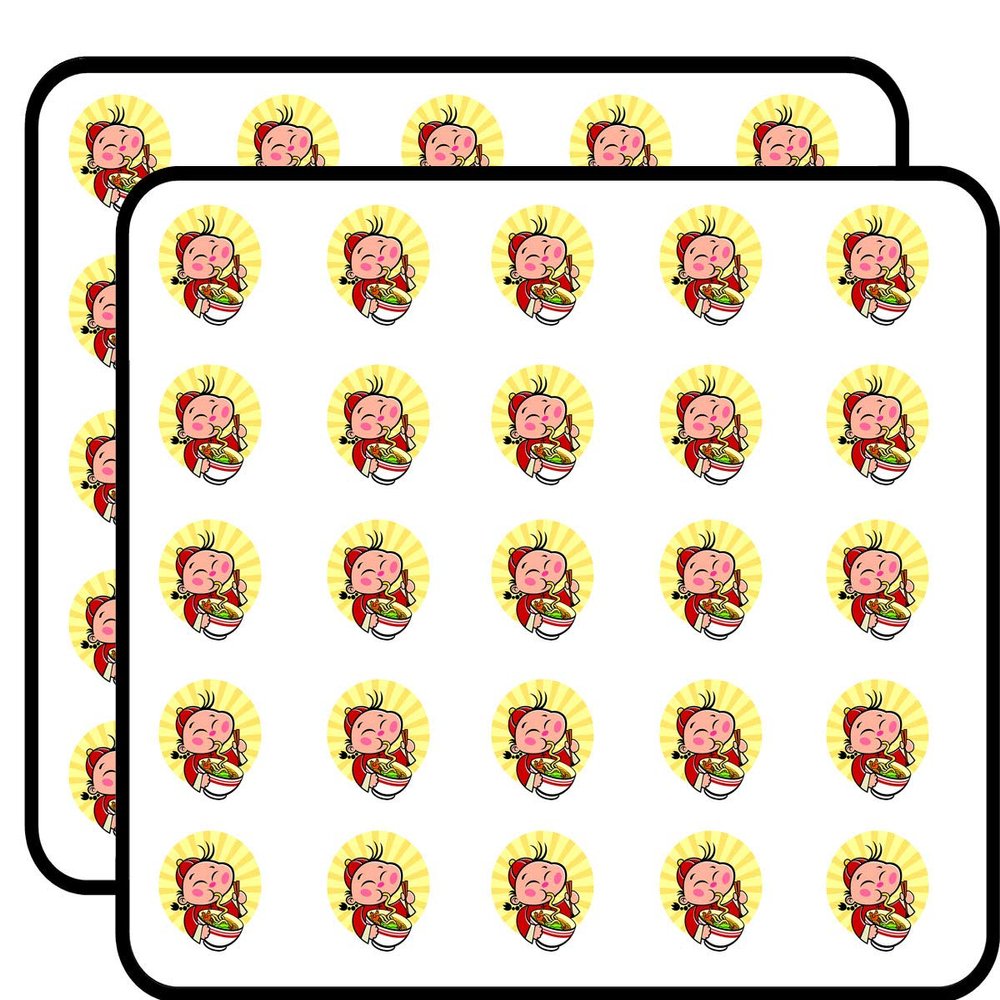 50 PCs Cute Happy Asian Kid Eating Ramen Udon Noodles Icon 1" Stickers Decals Laptop Notebook Phone Waterproof Vinyl Trendy