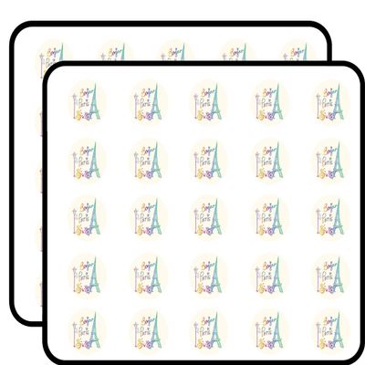 50 PCs Pretty Rainbow Ombre Bonjour Paris Icon 1" Stickers Decals Laptop Notebook Phone Waterproof Vinyl Trendy