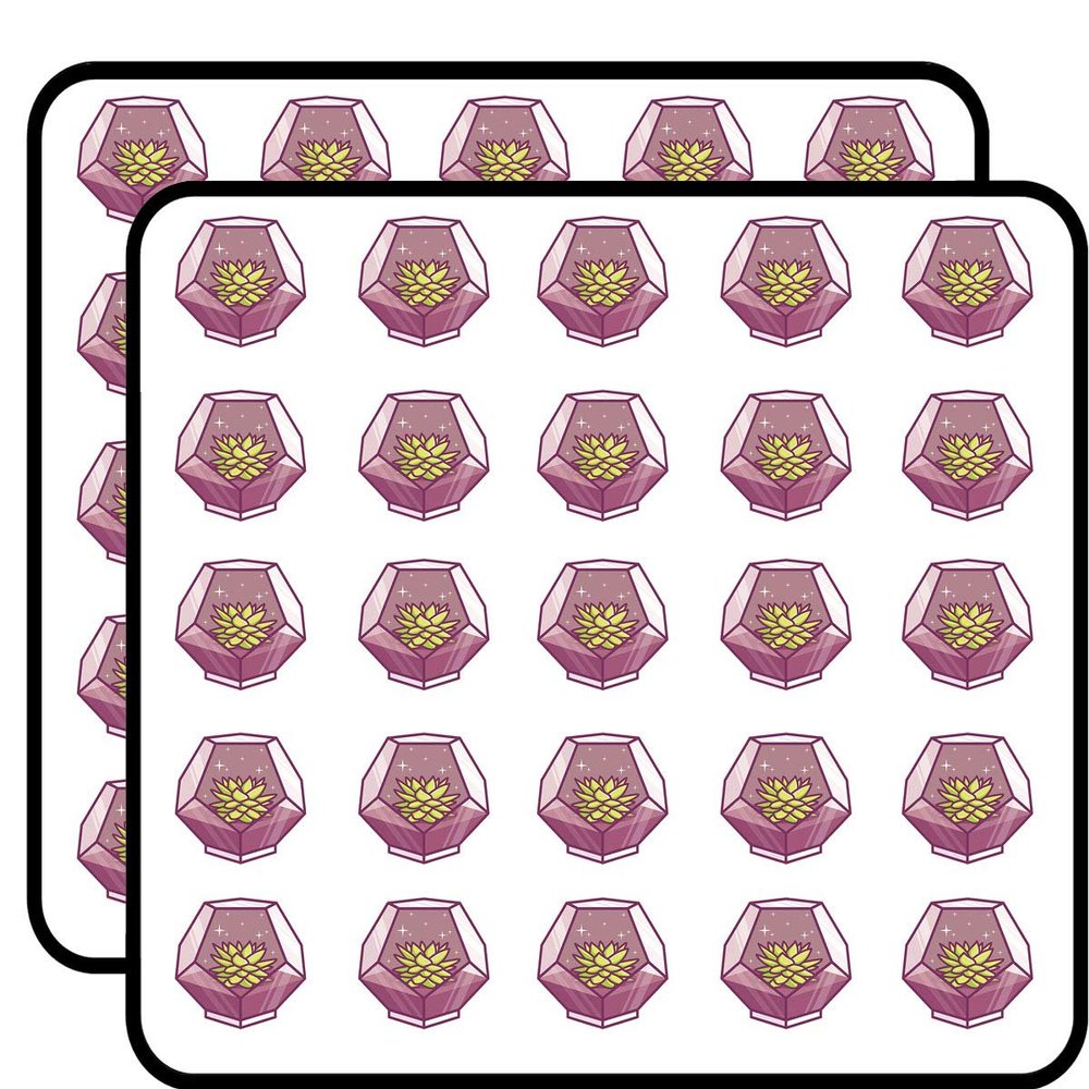 50 PCs Pretty Succulent Desert Plant in Purple Crystal Vase 1" Stickers Decals Laptop Notebook Phone Waterproof Vinyl Trendy