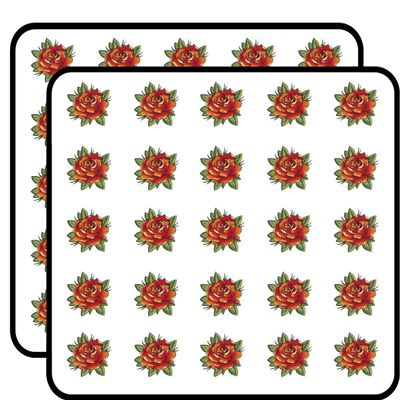 50 PCs Tattoo Style Red Rose Flower 1" Stickers Decals Laptop Notebook Phone Waterproof Vinyl Trendy