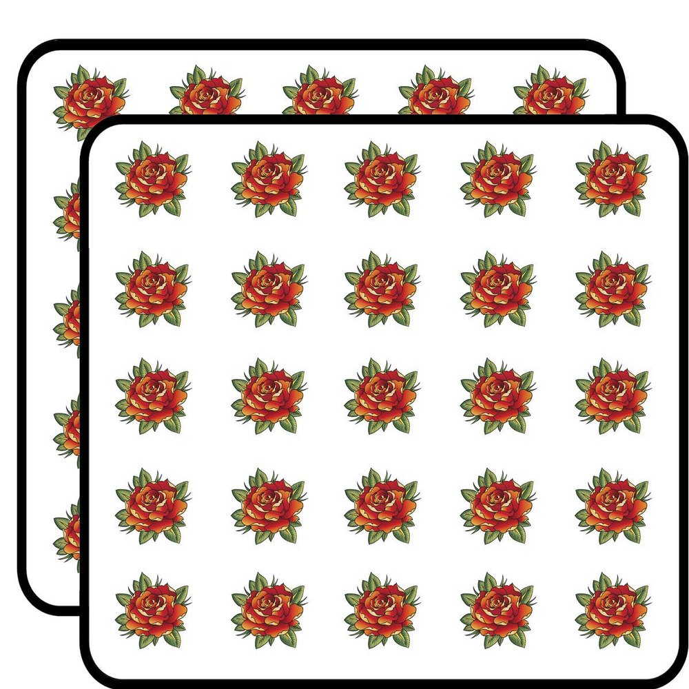 50 PCs Tattoo Style Red Rose Flower 1" Stickers Decals Laptop Notebook Phone Waterproof Vinyl Trendy