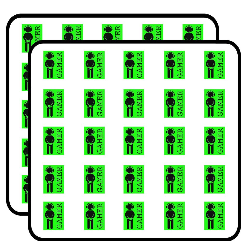 50 PCs Video Games Gamer with Headphones and Controller Green Black 1" Stickers Decals Laptop Notebook Phone Waterproof Vinyl Trendy