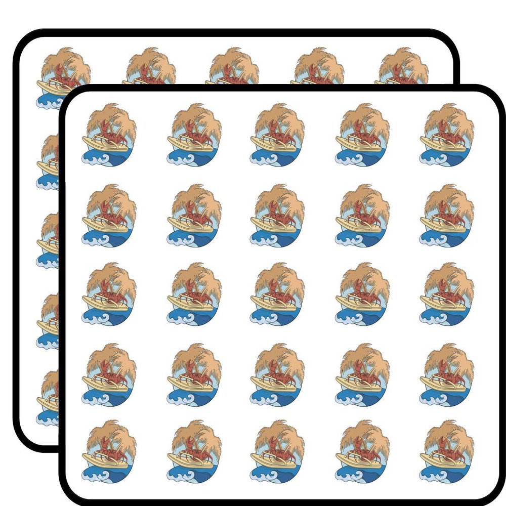 50 PCs Crab Surfing on a Flip Flop Slipper 1" Stickers Decals Laptop Notebook Phone Waterproof Vinyl Trendy
