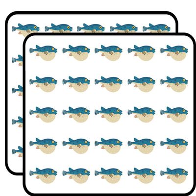 50 PCs Cute Teal Puffer Blow Fish 1" Stickers Decals Laptop Notebook Phone Waterproof Vinyl Trendy