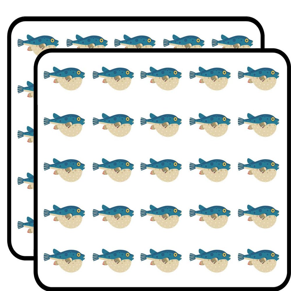 50 PCs Cute Teal Puffer Blow Fish 1" Stickers Decals Laptop Notebook Phone Waterproof Vinyl Trendy
