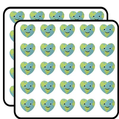 50 PCs Cute Happy Heart Shaped Earth Planet Icon 1" Stickers Decals Laptop Notebook Phone Waterproof Vinyl Trendy