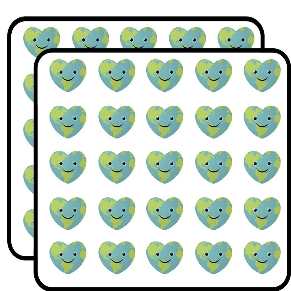 50 PCs Cute Happy Heart Shaped Earth Planet Icon 1" Stickers Decals Laptop Notebook Phone Waterproof Vinyl Trendy