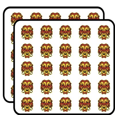 50 PCs Red Yellow Japanese Oni Mask Icon 1" Stickers Decals Laptop Notebook Phone Waterproof Vinyl Trendy