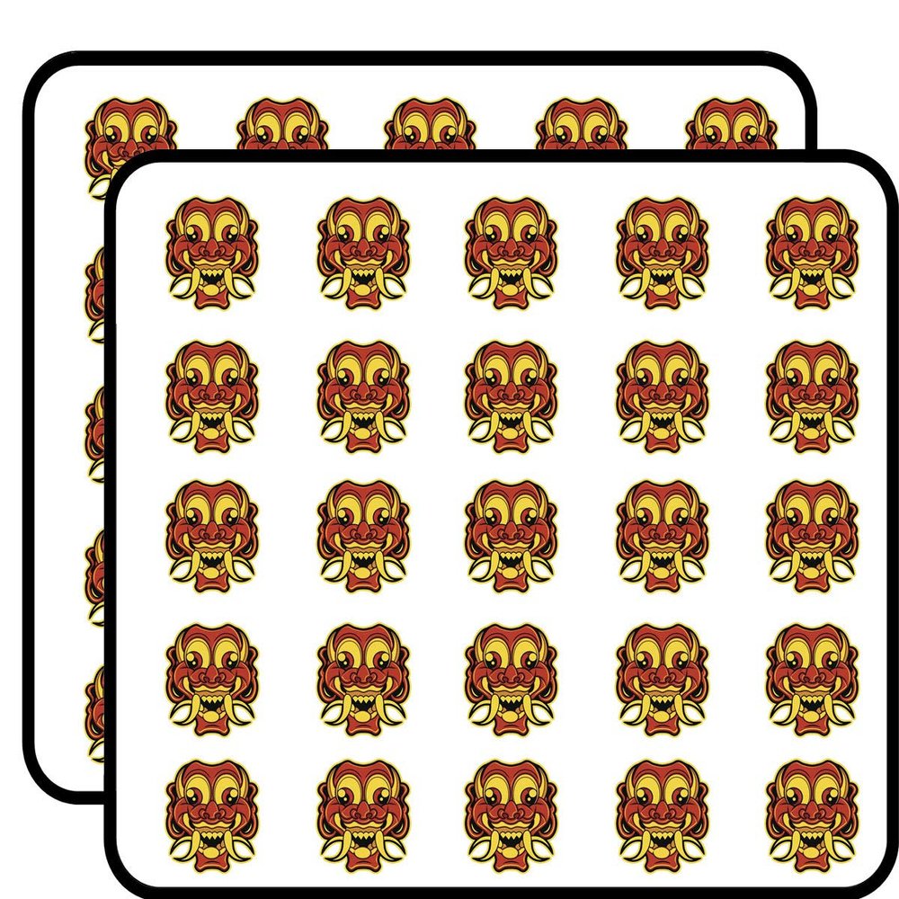 50 PCs Red Yellow Japanese Oni Mask Icon 1" Stickers Decals Laptop Notebook Phone Waterproof Vinyl Trendy