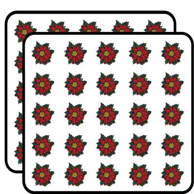 50 PCs Green Red Christmas Holiday Poinsettia Drawing 1" Stickers Decals Laptop Notebook Phone Waterproof Vinyl Trendy