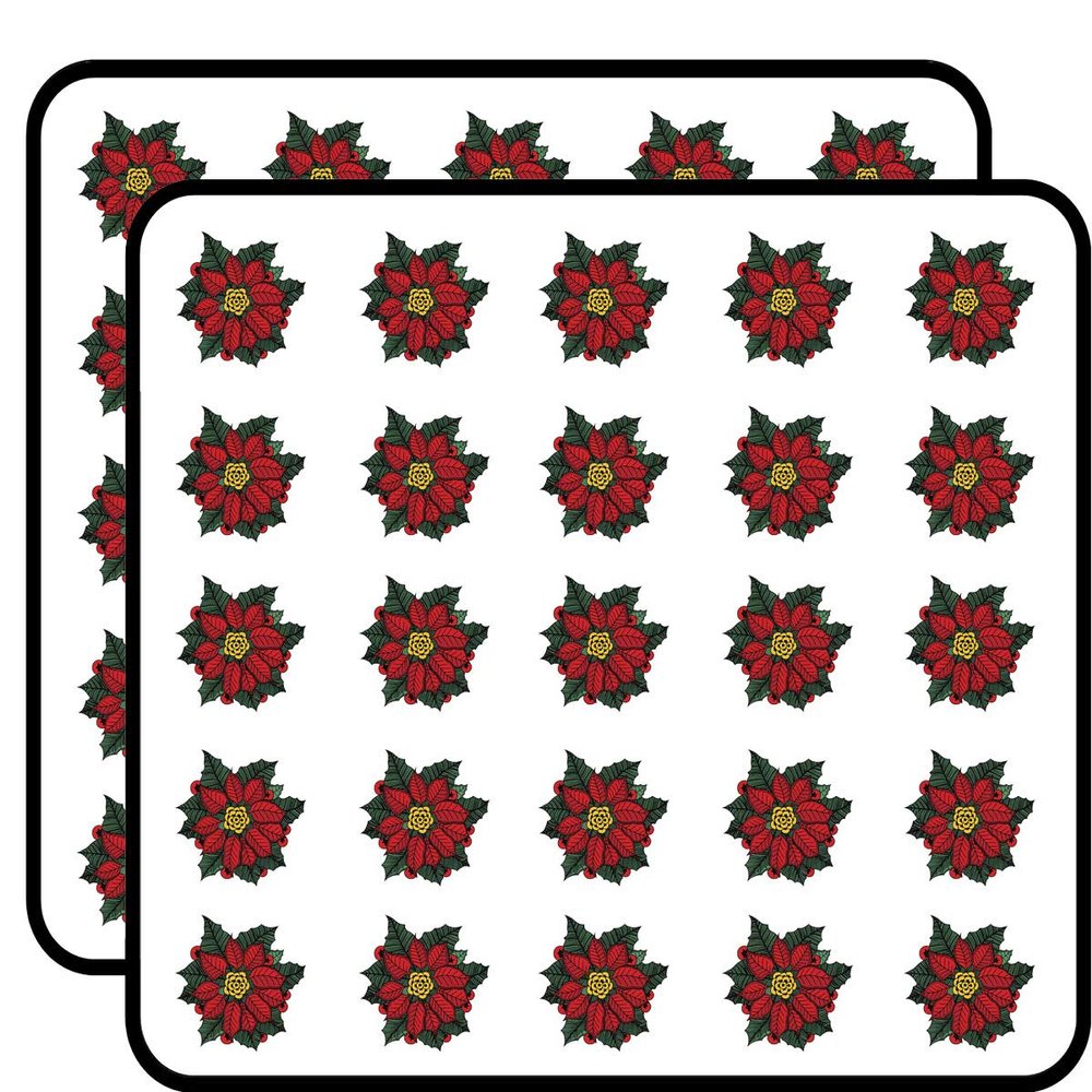 50 PCs Green Red Christmas Holiday Poinsettia Drawing 1" Stickers Decals Laptop Notebook Phone Waterproof Vinyl Trendy