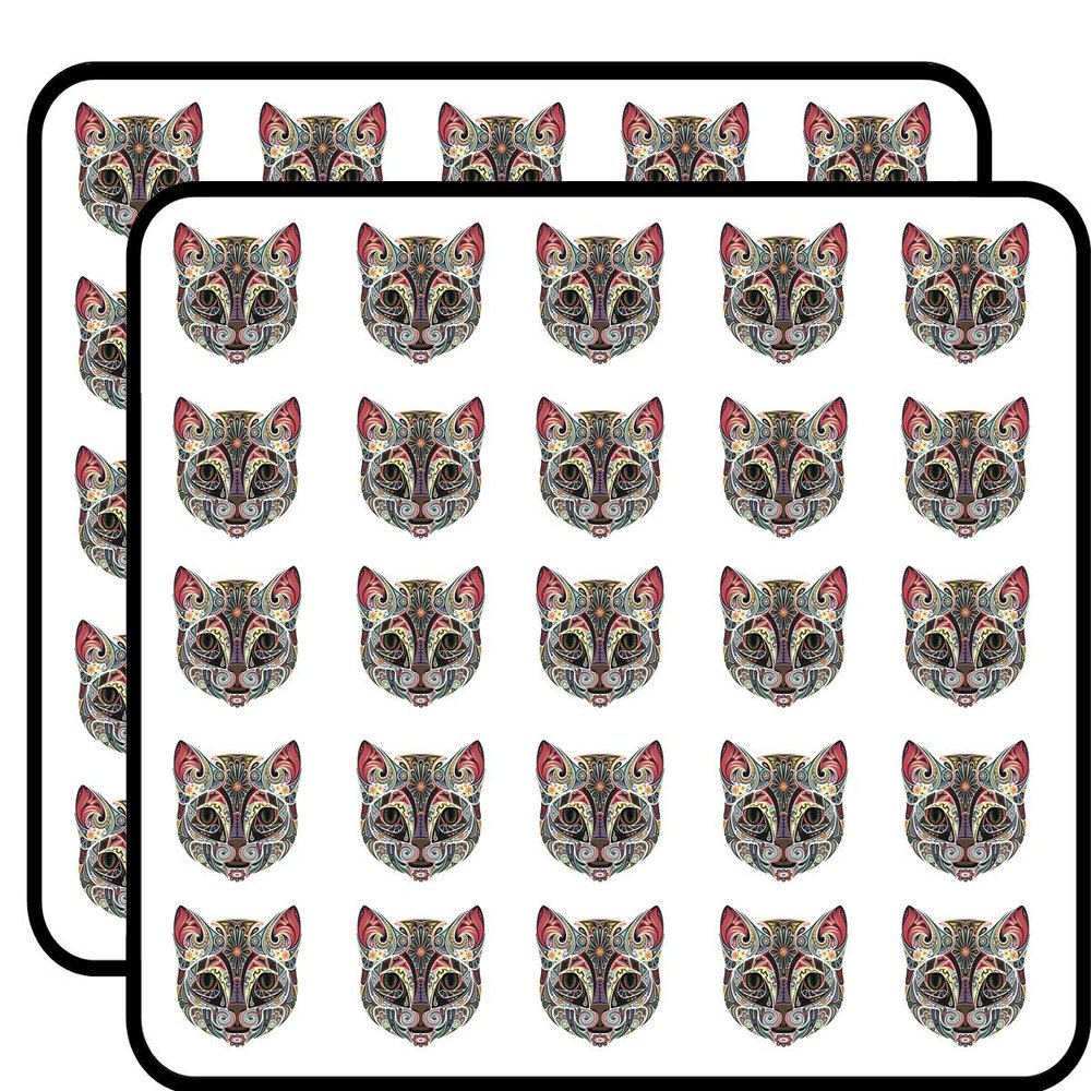 50 PCs Detailed Colorful Floral CAT Black Purple Pink RED Green Blue Orange Yellow Grey 1" Stickers Decals Laptop Notebook Phone Waterproof Vinyl Trendy
