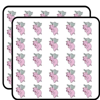 50 PCs Happy Flying Pink Pig with Angel Wings 1" Stickers Decals Laptop Notebook Phone Waterproof Vinyl Trendy