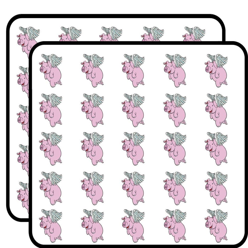 50 PCs Happy Flying Pink Pig with Angel Wings 1" Stickers Decals Laptop Notebook Phone Waterproof Vinyl Trendy
