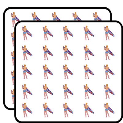 50 PCs Sun Burnt Surfer Guy with Surf Board 1" Stickers Decals Laptop Notebook Phone Waterproof Vinyl Trendy