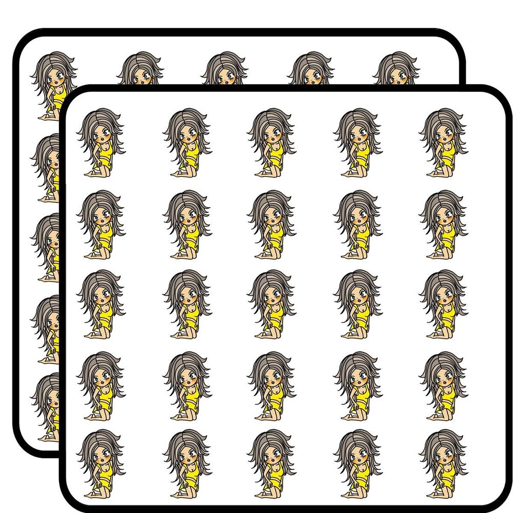 50 PCs Odd Retro 90's Teen Girl in Yellow Outfit Pen Art 1" Stickers Decals Laptop Notebook Phone Waterproof Vinyl Trendy