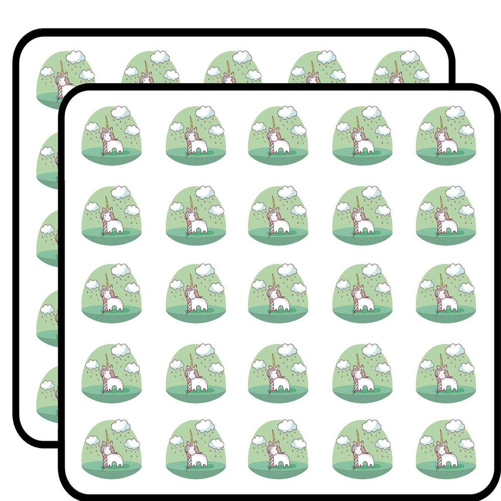 50 PCs Cute Happy Unicorn Icon - Rain Clouds 1" Stickers Decals Laptop Notebook Phone Waterproof Vinyl Trendy