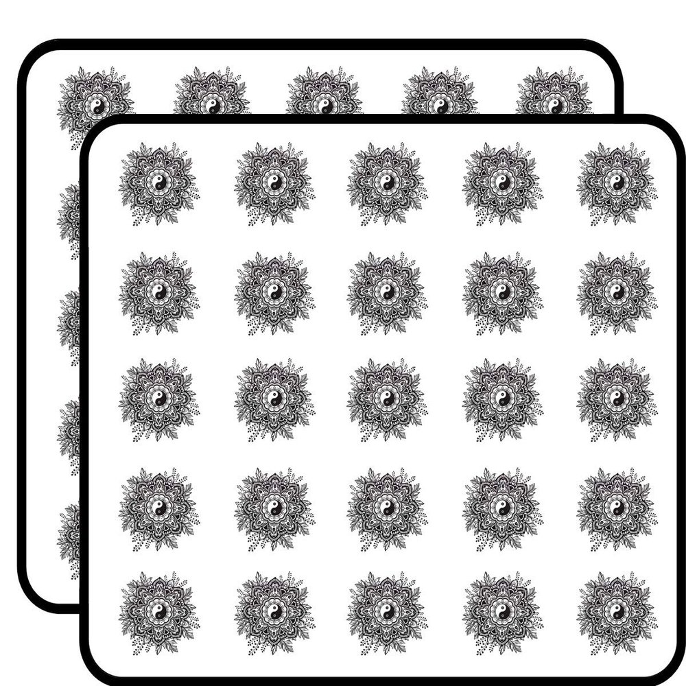 50 PCs Black and White Mandala Flower with Yin Yang Center 1" Stickers Decals Laptop Notebook Phone Waterproof Vinyl Trendy