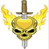 50 PCs Creepy Golden Skull with Sword and Flames 1" Stickers Decals Laptop Notebook Phone Waterproof Vinyl Trendy view 2
