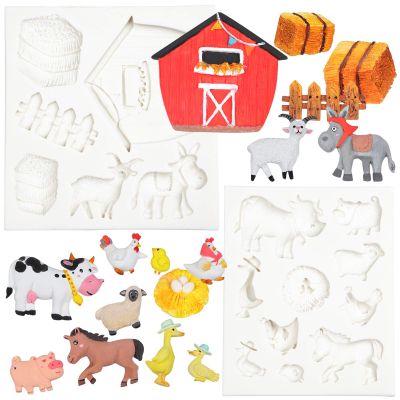Barn Animals Fondant Silicone Molds for Cake Decoration, Cupcake Topper, Epoxy Resin, Polymer Clay 2-Count