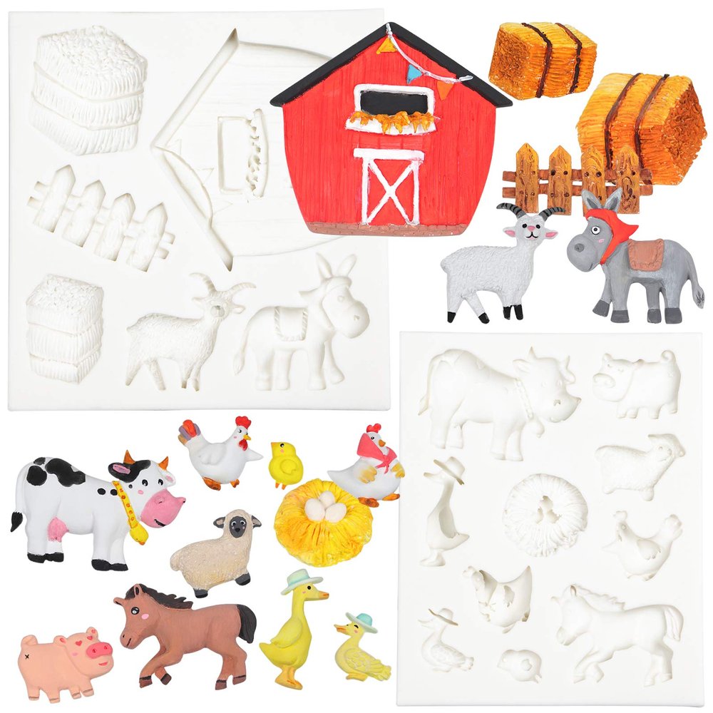 Barn Animals Fondant Silicone Molds for Cake Decoration, Cupcake Topper, Epoxy Resin, Polymer Clay 2-Count