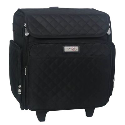 Everything Mary Rolling Scrapbook Tote Black Quilted Craft Bag with Wheels Storage Organizer for Scrapbooking, Papercraft, Art Supplies & Portable Craft Tools