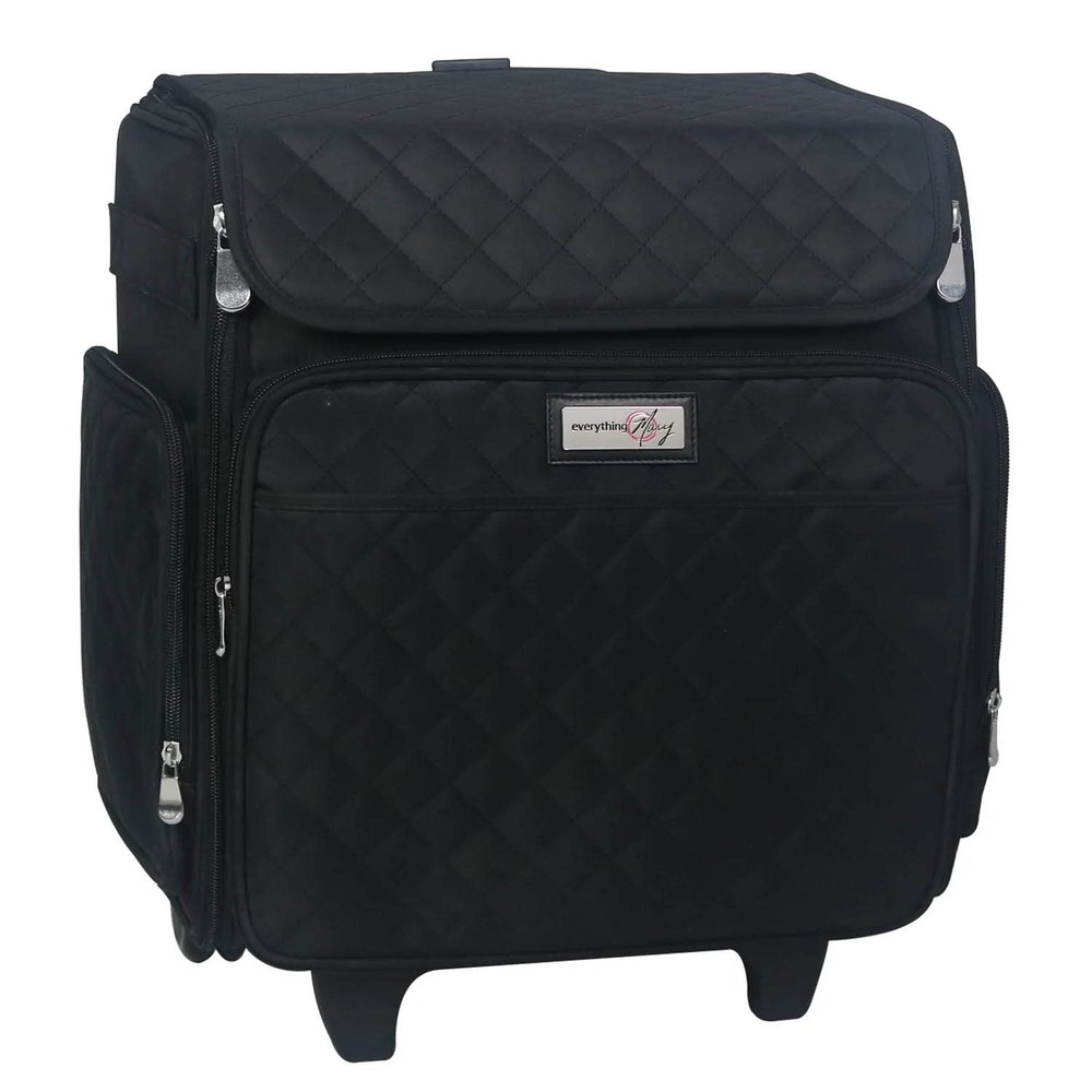 Everything Mary Rolling Scrapbook Tote Black Quilted Craft Bag with Wheels Storage Organizer for Scrapbooking, Papercraft, Art Supplies & Portable Craft Tools