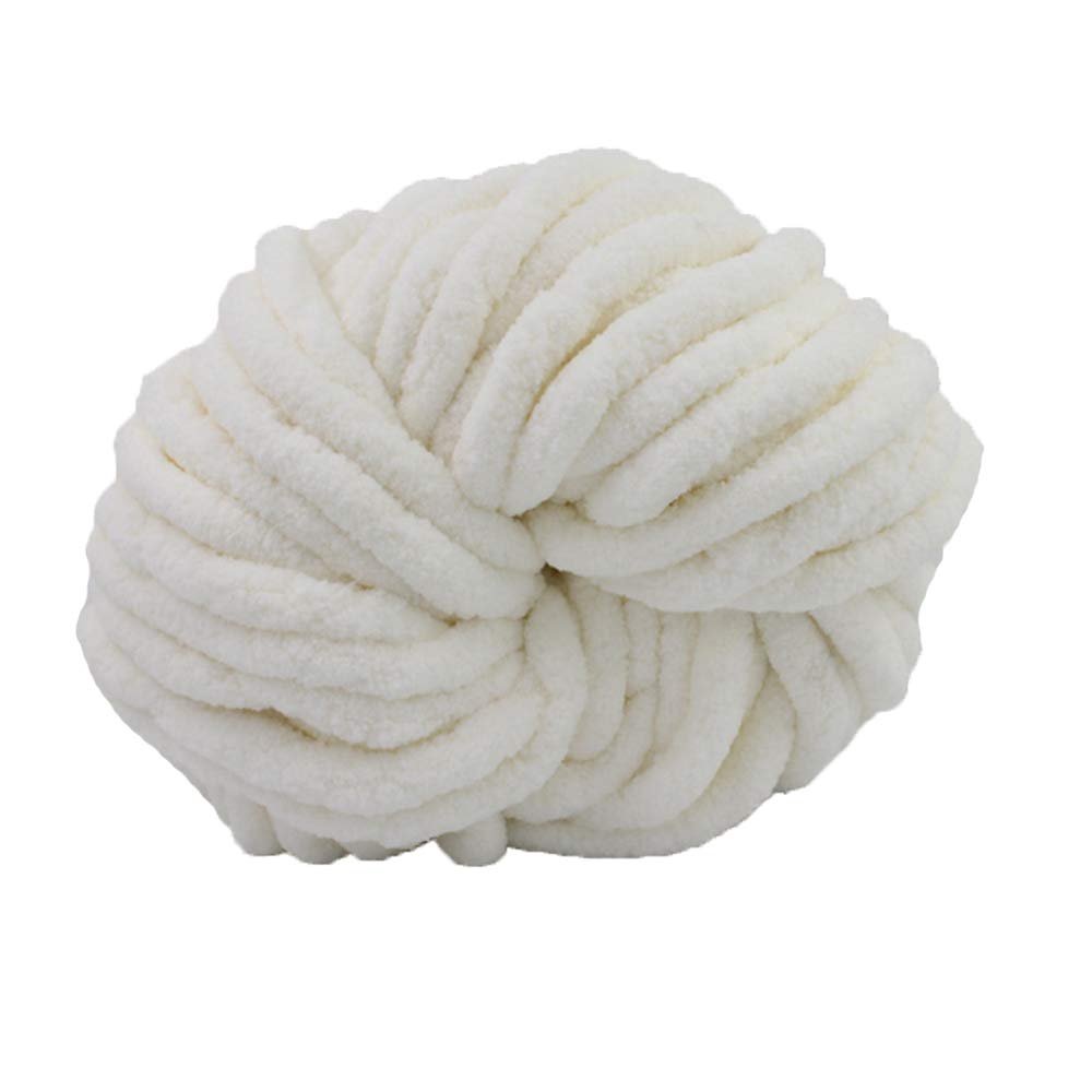 Cream Chunky Chenille Yarn Hand Knitting Yarn Vegan Jumbo Chenille Yarn Super Chunky Bulky Woven Worested Yarn Soft Warm Chenille Blanket Yarn 1 Skein/250g