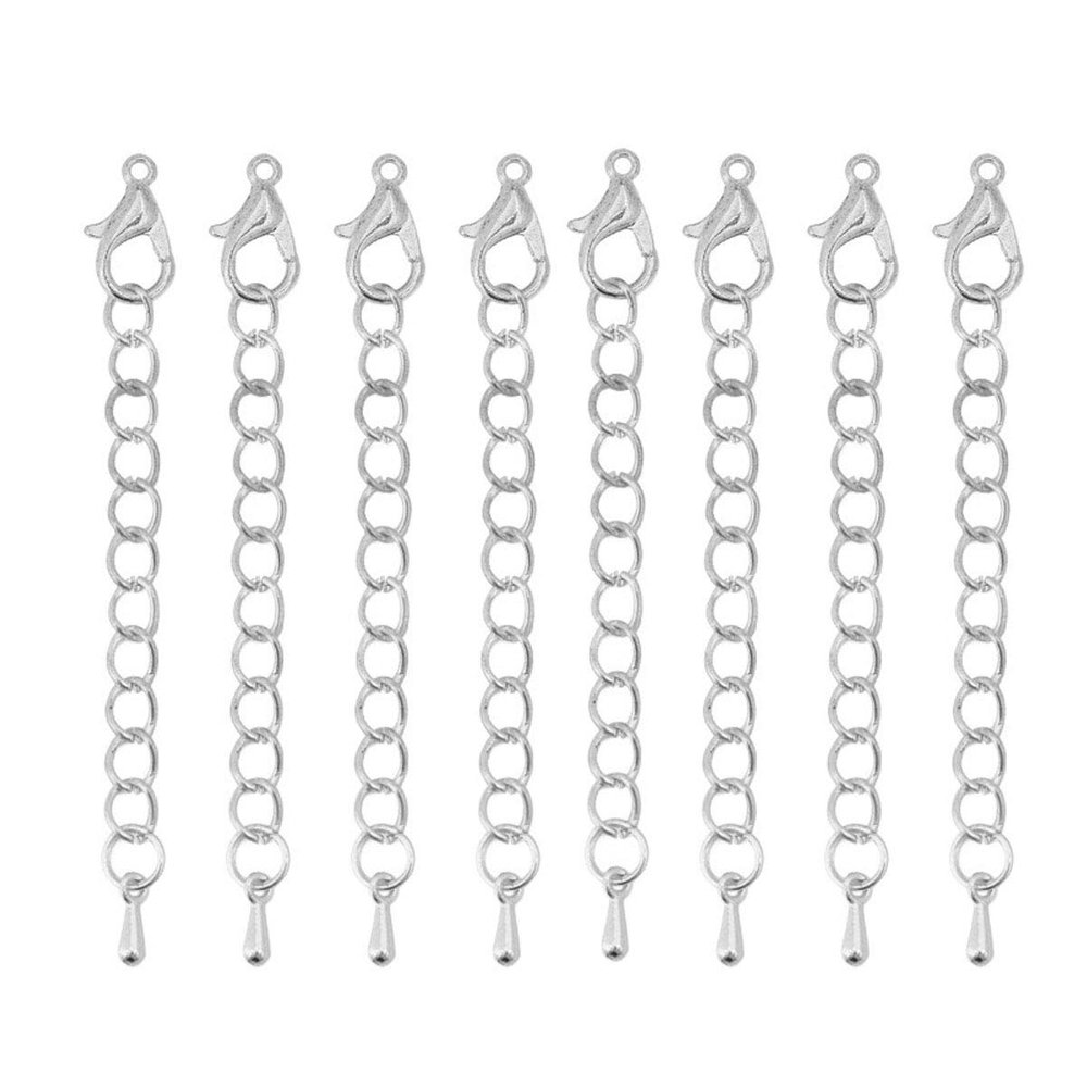 20 PCS Alloy Lobster ClaspsTail Chain Necklace Bracelet Earrings Extension Chain DIY Findings Jewelry Extender Tail Extender Chain (White K)