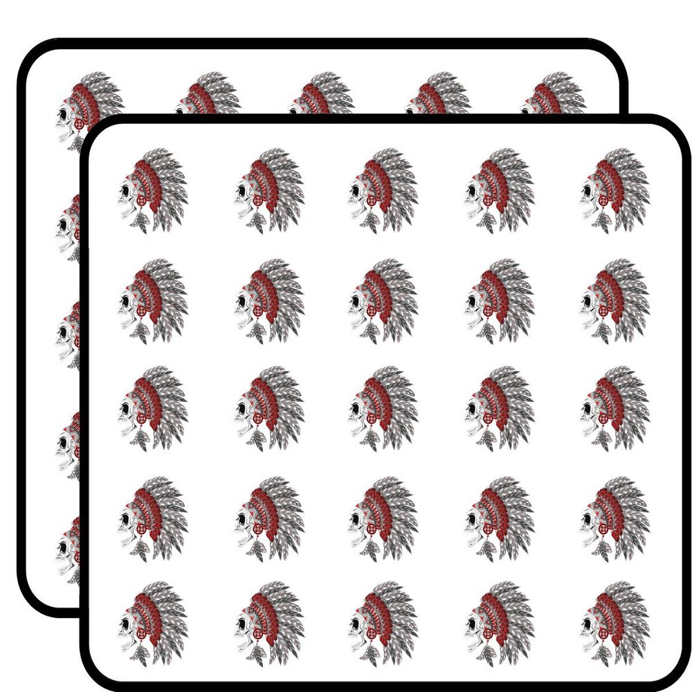 50 PCs Strong Angry Skull with Red and Gray Feather Headdress 1" Stickers Decals Laptop Notebook Phone Waterproof Vinyl Trendy