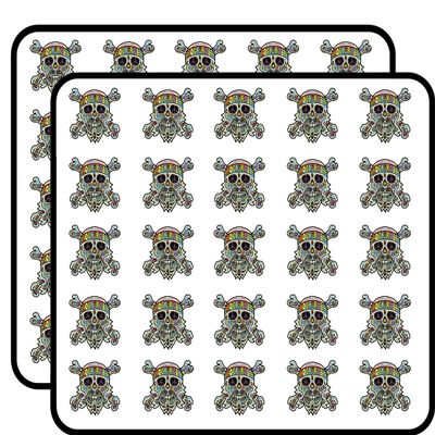 50 PCs Colorful Hippie Skull Rock N' ROLL Peace Love Flower Power RED Orange Yellow Green Blue Indigo Violet Black White 1" Stickers Decals Laptop Notebook Phone Waterproof Vinyl Trendy