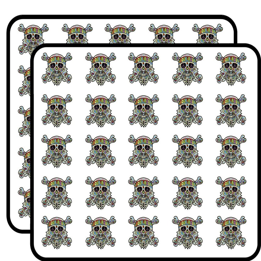 50 PCs Colorful Hippie Skull Rock N' ROLL Peace Love Flower Power RED Orange Yellow Green Blue Indigo Violet Black White 1" Stickers Decals Laptop Notebook Phone Waterproof Vinyl Trendy