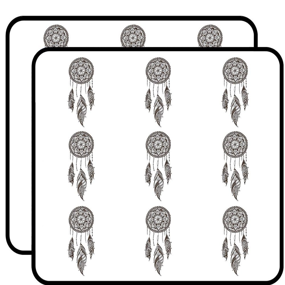 18 Pcs Dainty Brown Henna Flower Feather Dream Catcher Drawing 2" Stickers Decals Laptop Notebook Phone Waterproof Vinyl Trendy